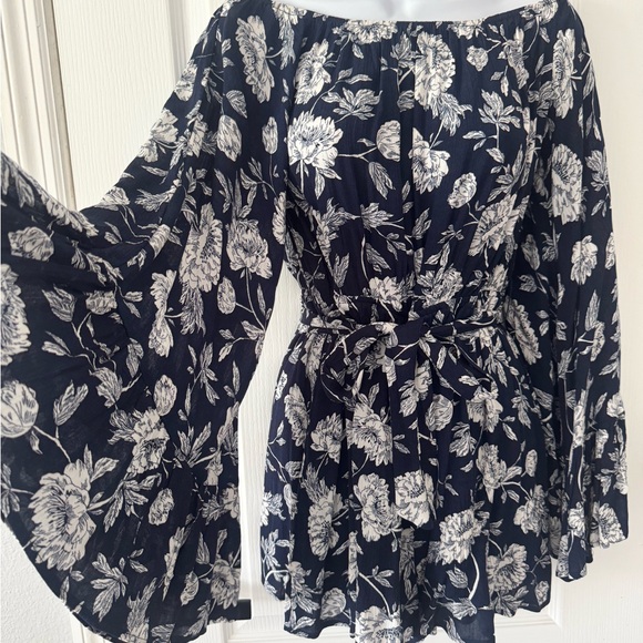 HYFVE Floral Off-Shoulder Romper in Navy and White - Picture 1 of 8